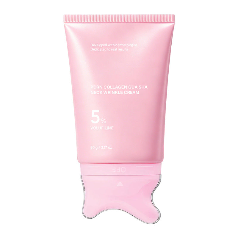 PDRN Collagen Gua Sha Neck Wrinkle Cream - Firming, Contour Care | Built-In Gua Sha Massager - for the Look of Fine Lines, Jawline, Neck, Korean Skincare.