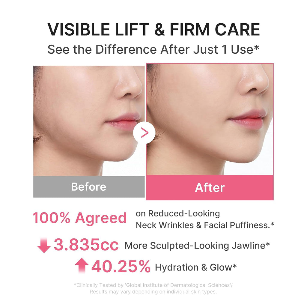 PDRN Collagen Gua Sha Neck Wrinkle Cream - Firming, Contour Care | Built-In Gua Sha Massager with Volufiline 5% - for the Look of Fine Lines, Jawline, Neck, Décolleté, Korean Skincare, 3.17 Oz