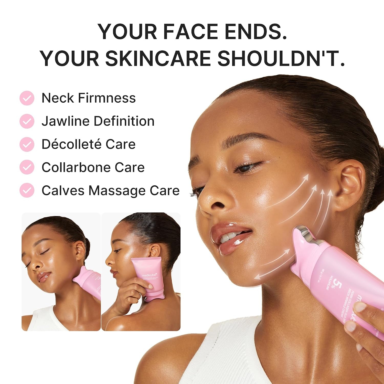 PDRN Collagen Gua Sha Neck Wrinkle Cream - Firming, Contour Care | Built-In Gua Sha Massager with Volufiline 5% - for the Look of Fine Lines, Jawline, Neck, Décolleté, Korean Skincare, 3.17 Oz